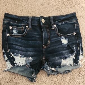 American Eagle Outfitters Dark Blue Distressed Jean Shorts